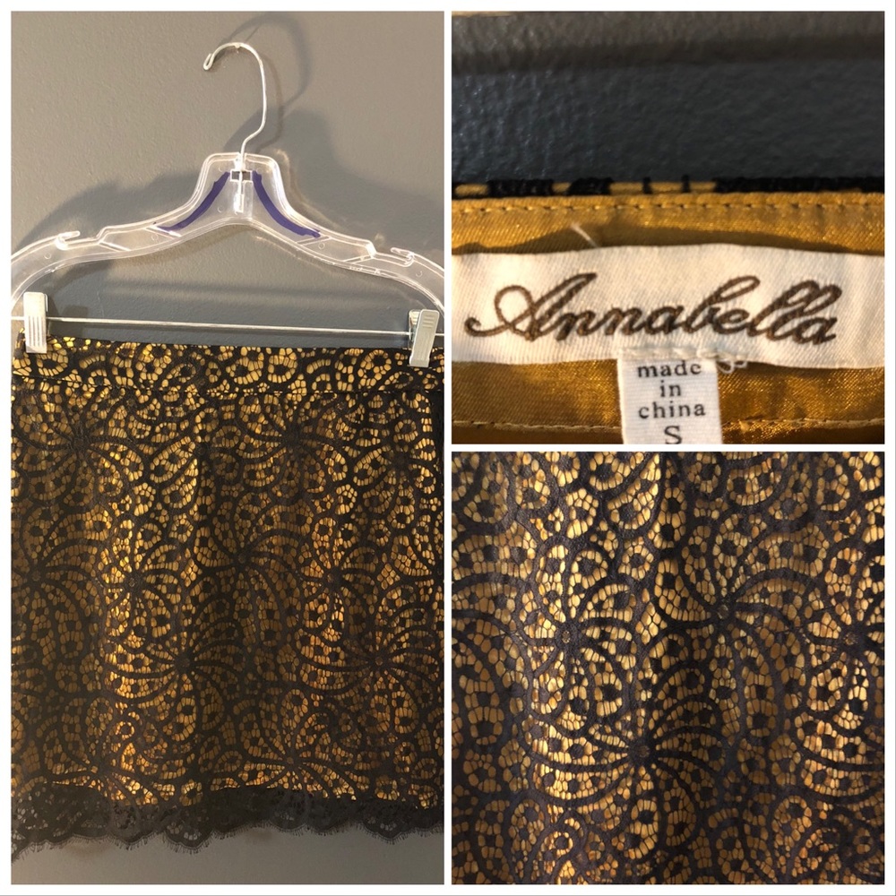 Annabella Black Lace Gold Mini Skirt Sz S Perfect